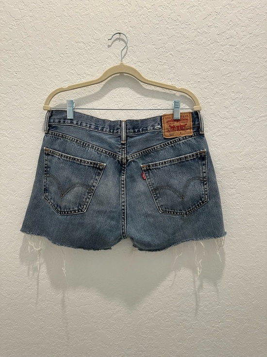 Levi's Straight Fit Raw Hem Denim Shorts - Medium Blue - Picture 2 of 5